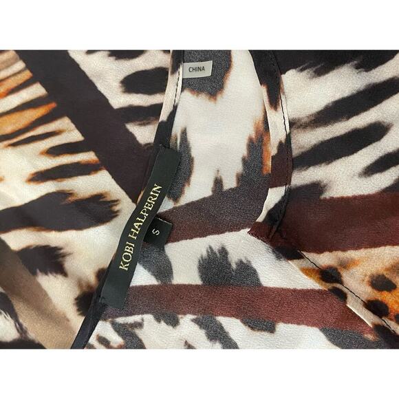 Kobi Halperin Blouse Silk Fallow Mix Leopard Print  Embellish Eye Catching Sz S - Picture 10 of 16